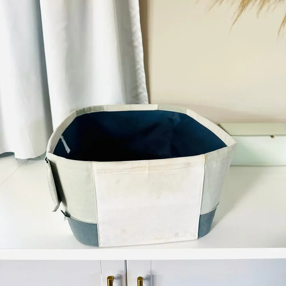 TARGET White Navy Blue Silver Grey Cloth Laundry Hamper Storage Basket Bin